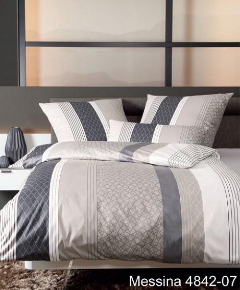 Janine Messina 4842-07 overtrek,satijn taupe,beige,grijs,streep,hulsta bed Fena wit